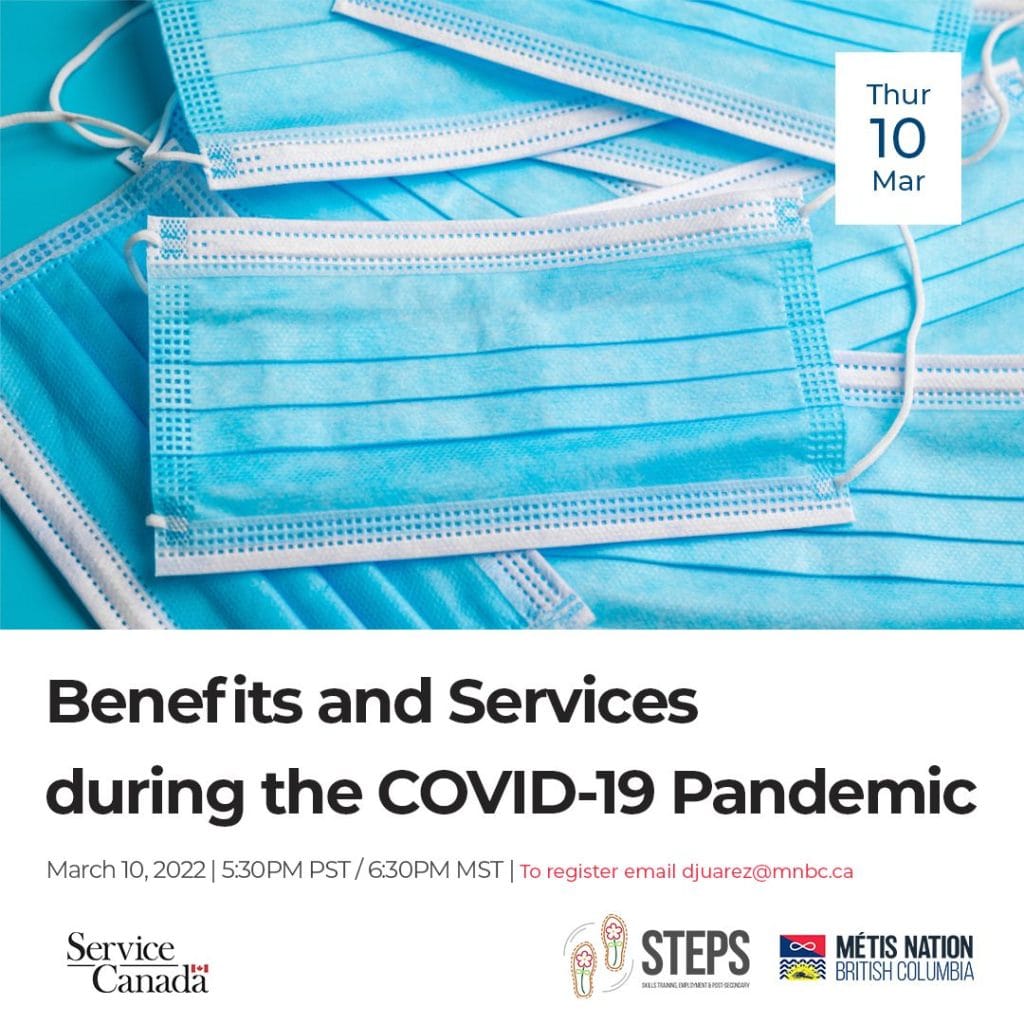 Flyer for Benefits & Services During the COVID-19 Pandemic event hosted on March 10, 2022