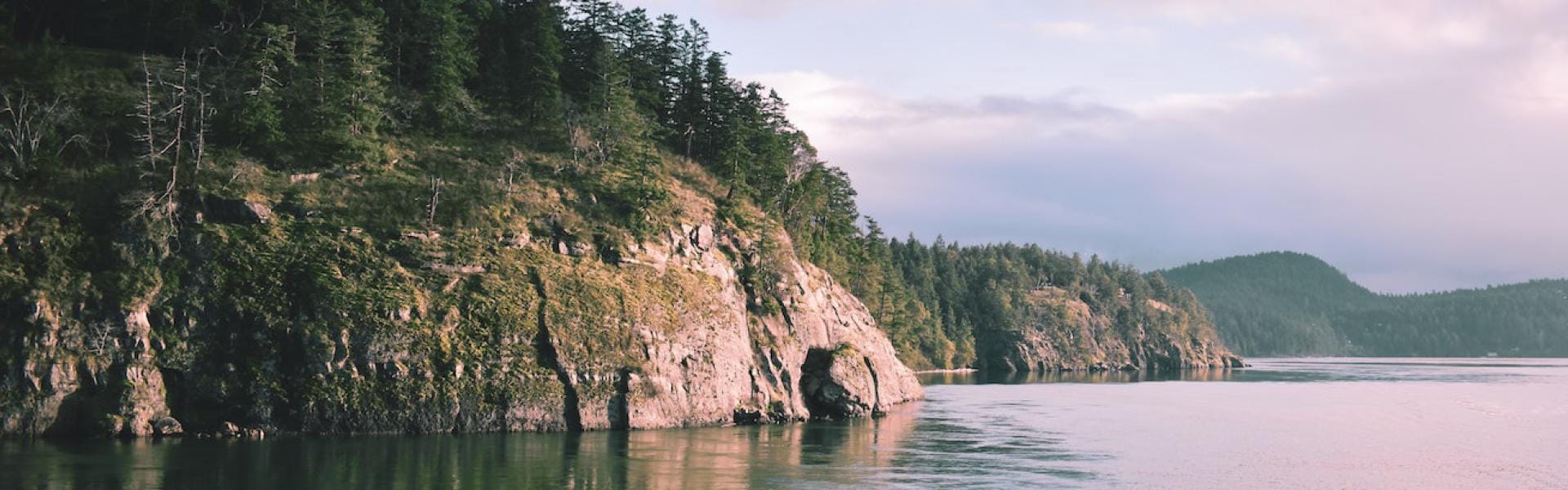 Tree-covered cliff overlooking a lake