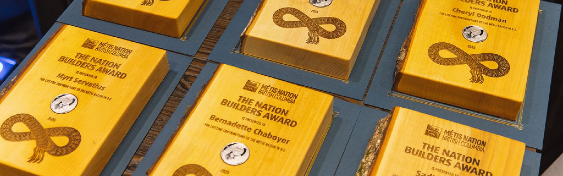 A close up of the MNBC Nation Builders Award plaque.