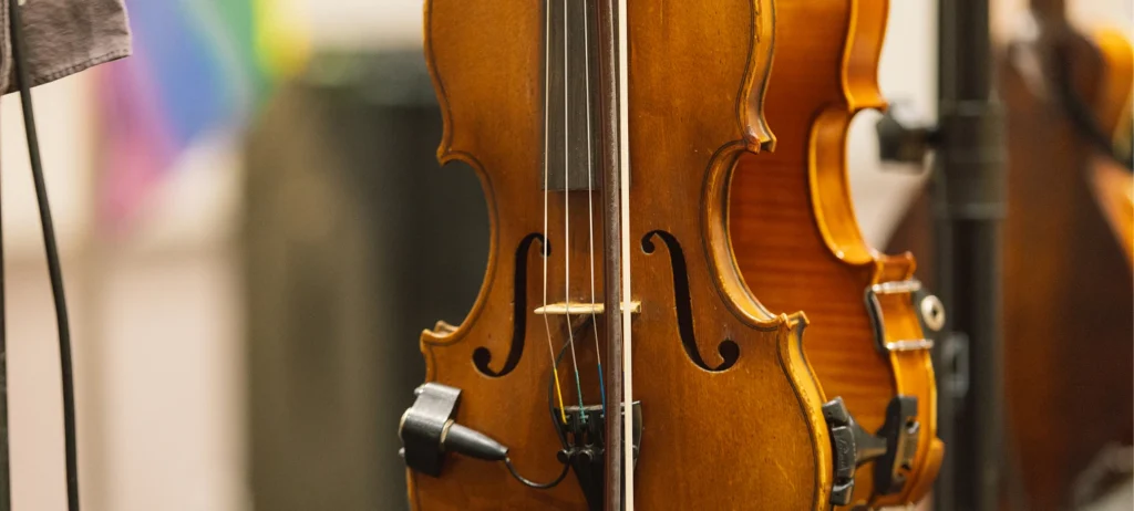Two fiddles placed back-to-back.